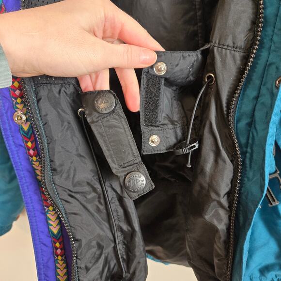 Vintage 80s 90s Ski Coat Winter Jacket Belted Teal Large - Picture 12 of 16
